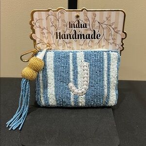 India Handmade | Striped Beaded Wallet “J” Inital